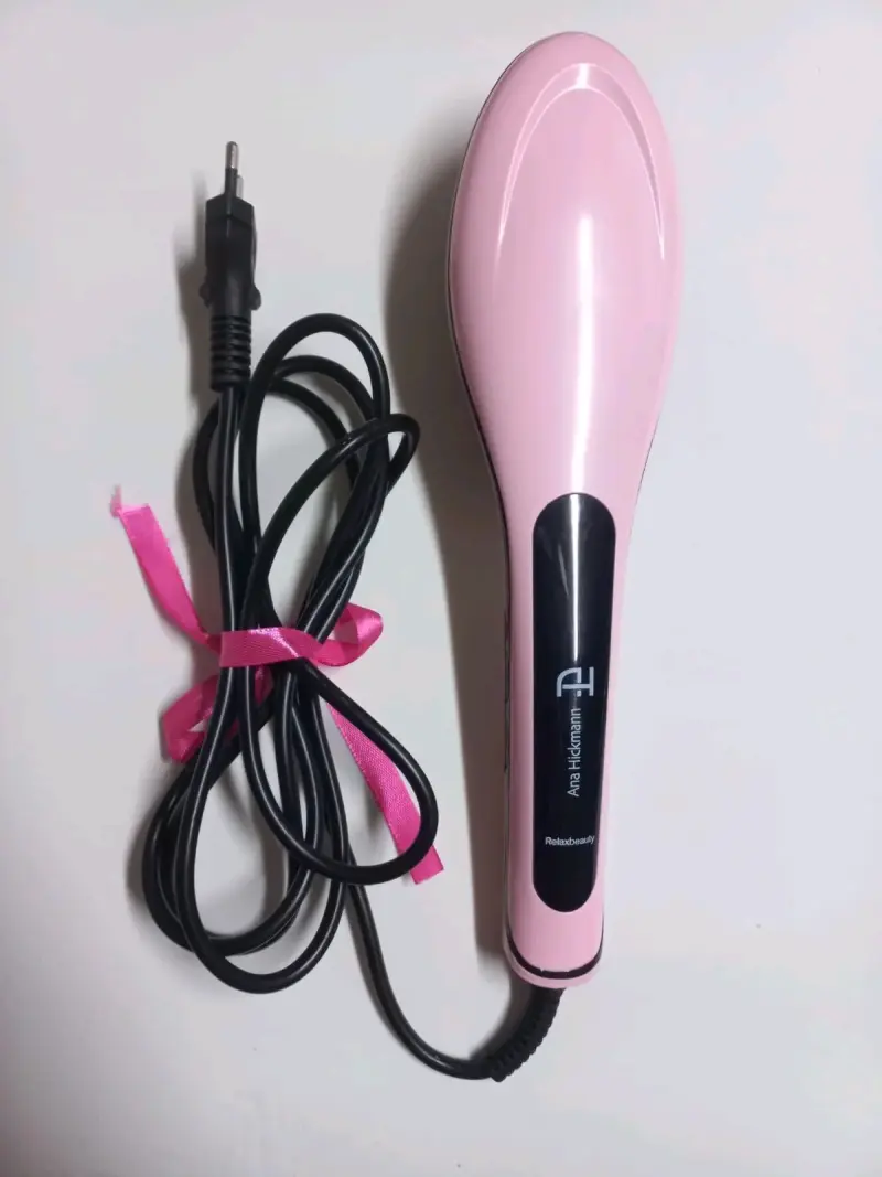 Cepillo alisador de cabello eléctrico rosa - 2