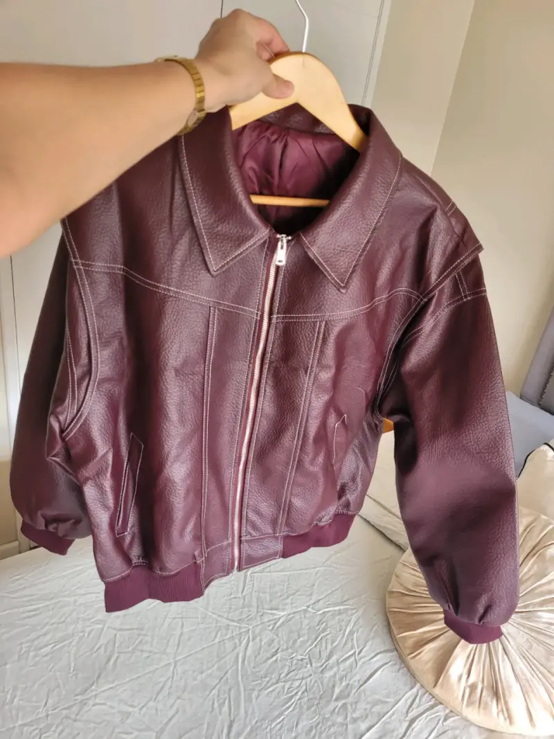 Chaqueta de cuero sintético burdeos para mujer - 3