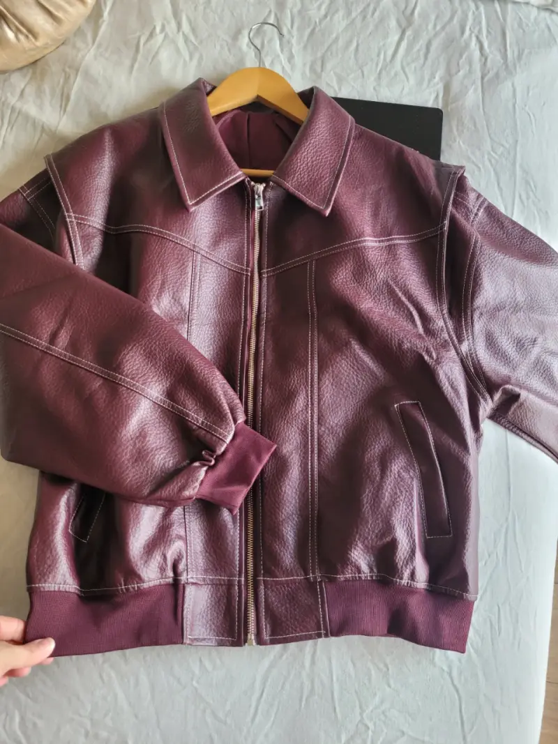 Chaqueta de cuero sintético burdeos para mujer - 5