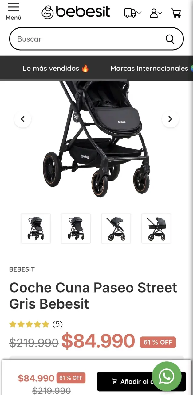 Coche de bebé Bebesit negro plegable - 12
