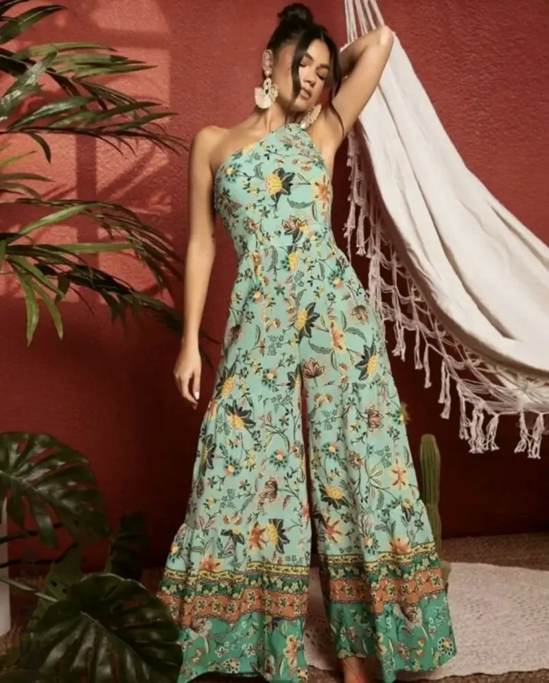 Enterito floral de un solo hombro para mujer