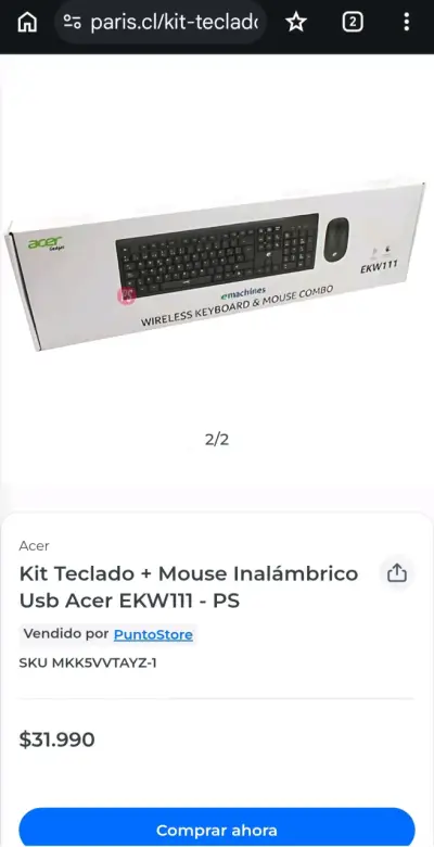 Kit teclado y mouse inalámbrico Acer EKW111 - miniatura 1
