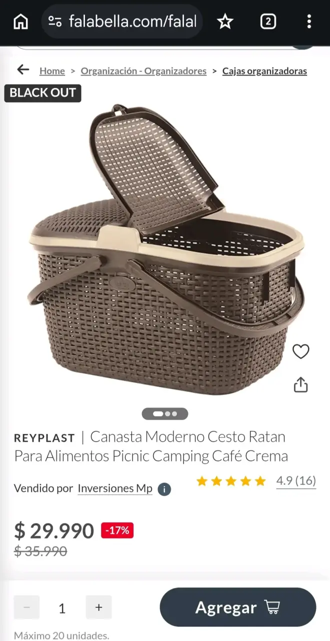 Canasta moderna para picnic café crema - 2