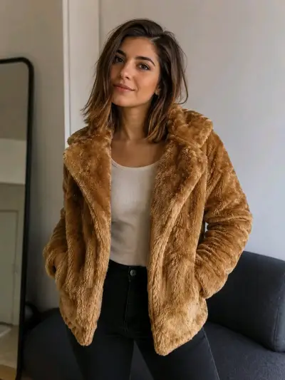 Chaqueta de piel sintética marrón - miniatura 1