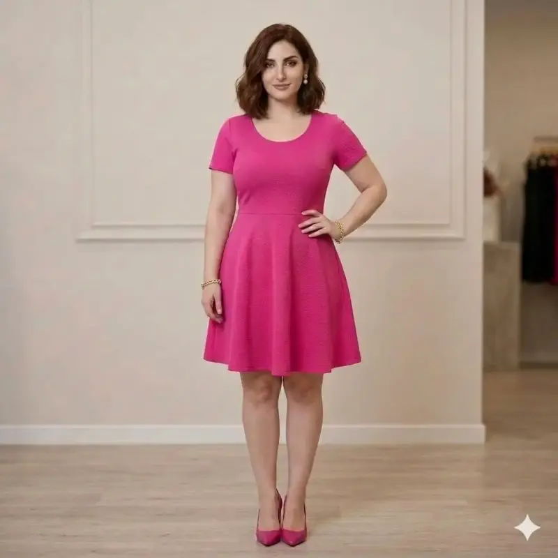 Vestido corto rosa fucsia elegante - 1