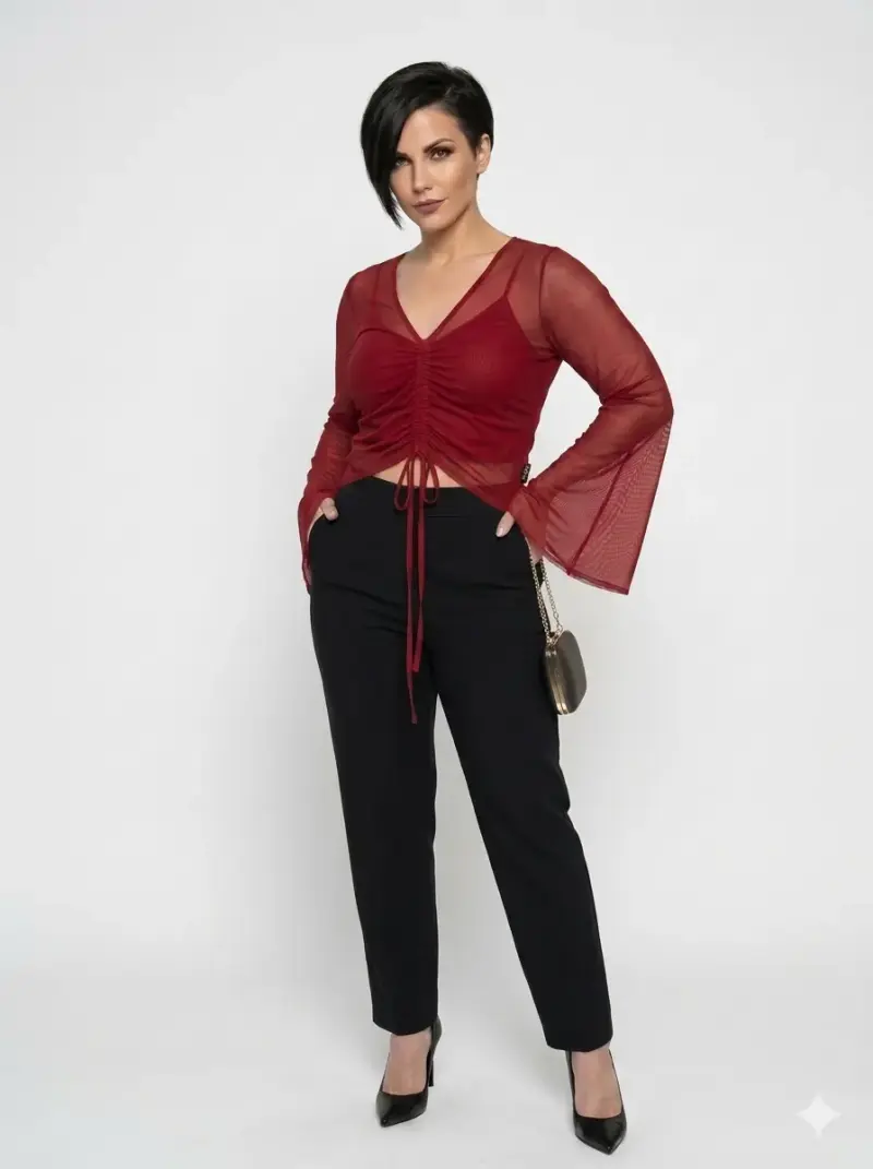 Blusa roja transparente con mangas acampanadas - 1