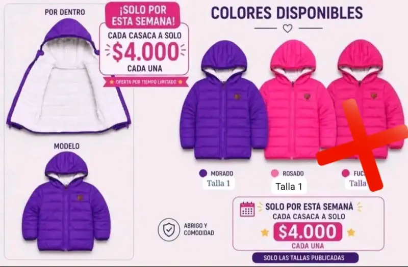 Casaca infantil morada talla 1