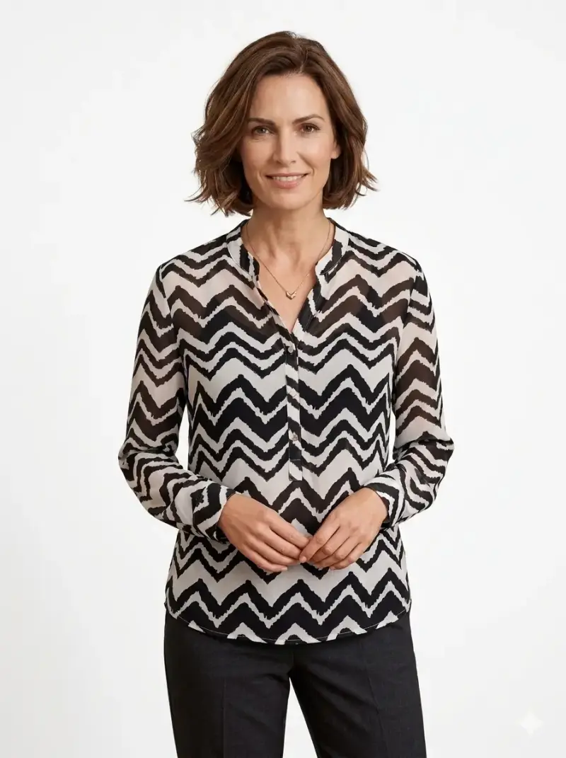 Blusa de mujer con estampado zigzag en blanco y negro - 2