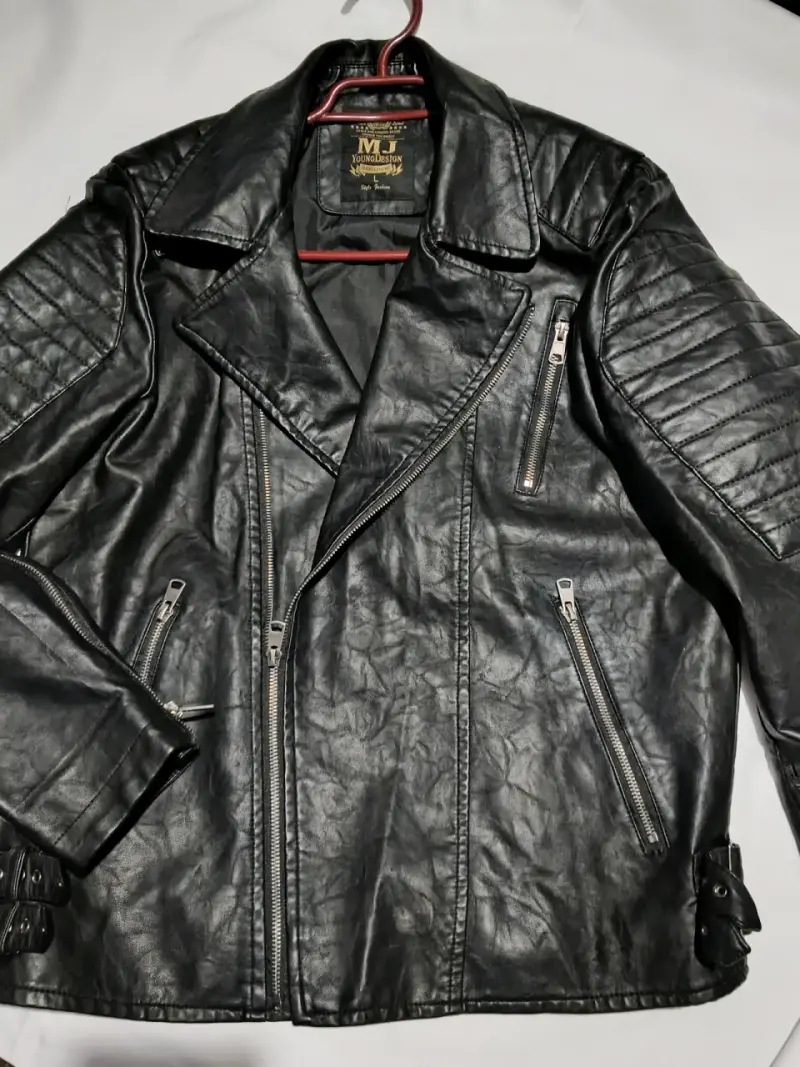 Chaqueta de cuero negra estilo biker para hombre - 1