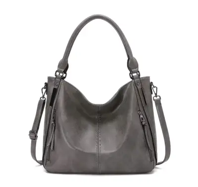 Bolso de cuero gris con cierre y asas reforzadas - miniatura 4