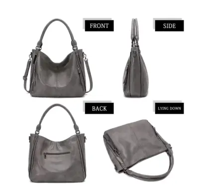 Bolso de cuero gris con cierre y asas reforzadas - miniatura 5