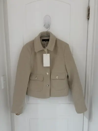 Chaqueta beige de lana con bolsillos - miniatura 1