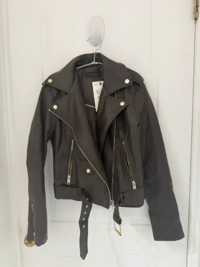Chaqueta biker efecto cuero Zara marrón - miniatura 1