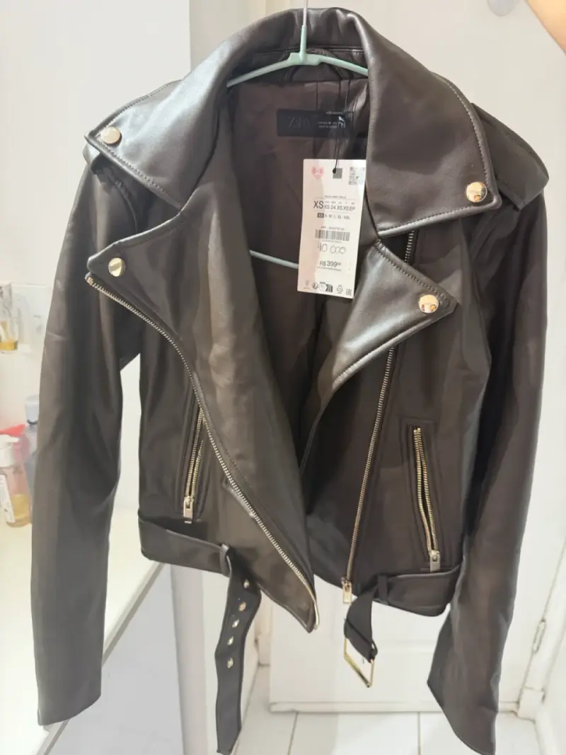 Chaqueta biker efecto cuero Zara marrón - 3