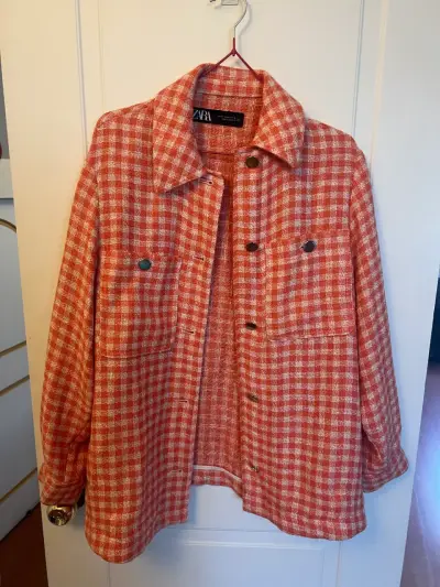 Chaqueta de lana a cuadros naranja Zara XS - miniatura 1