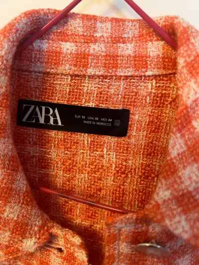 Chaqueta de lana a cuadros naranja Zara XS - miniatura 2