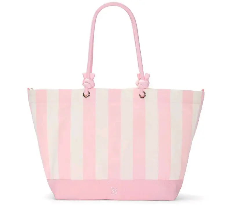 Bolso de playa rayado rosa y blanco