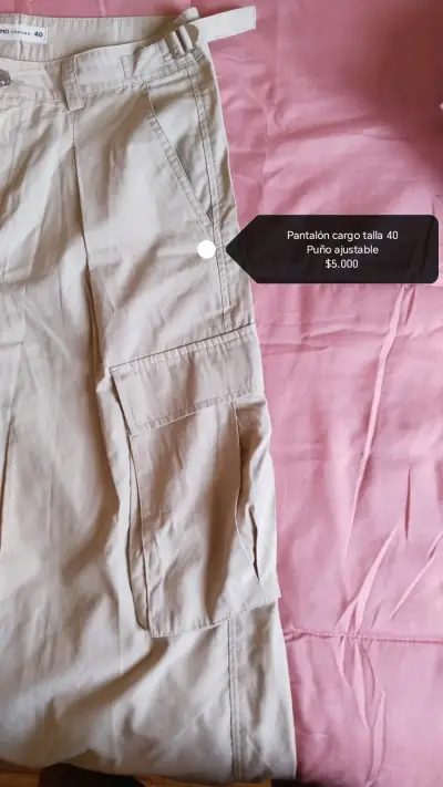 Pantalón cargo beige talla 40 con puño ajustable - miniatura 1