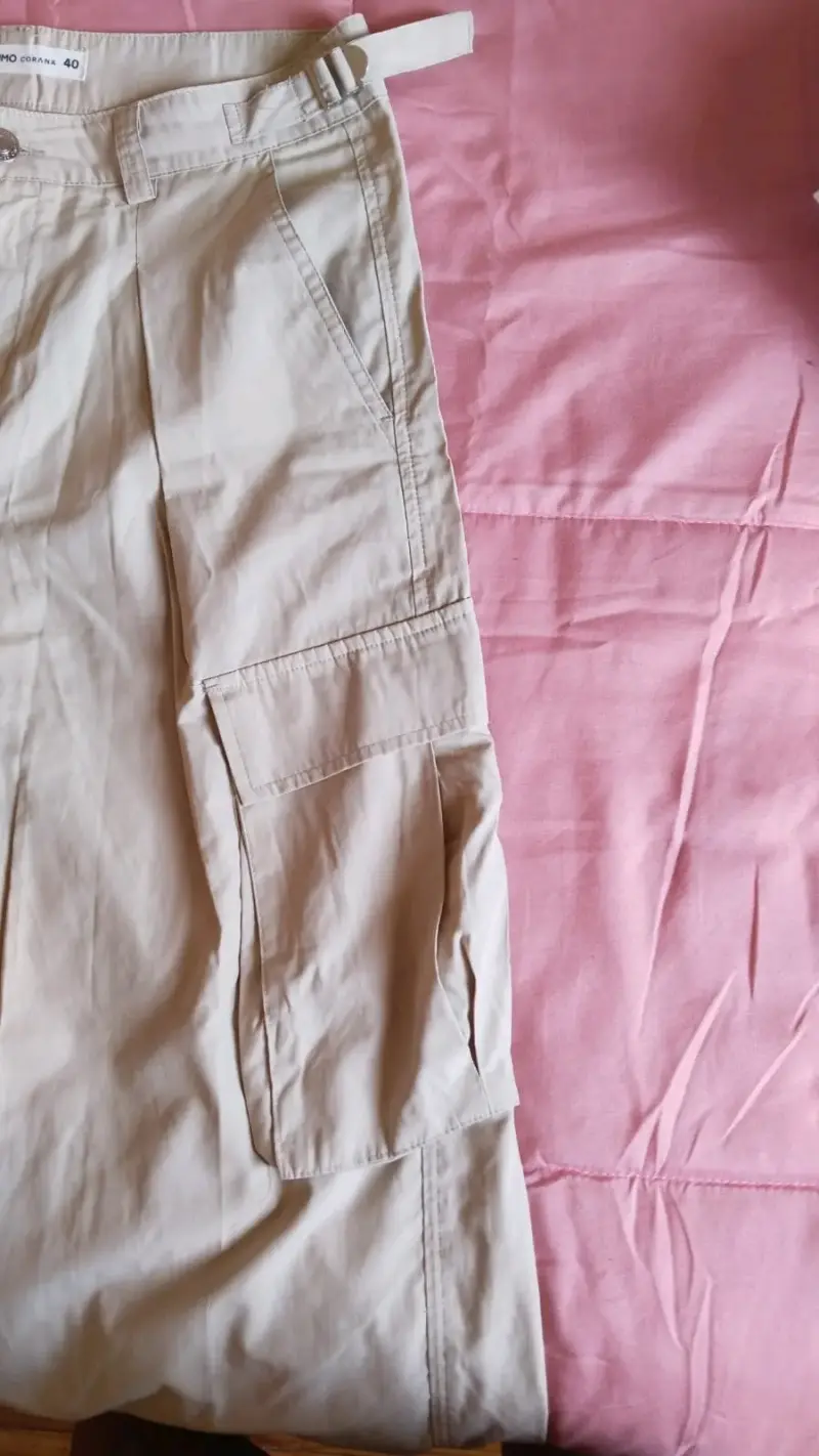 Pantalón cargo beige talla 40 con puño ajustable - 5