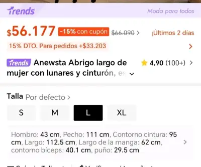 Abrigo largo de mujer con lunares y cinturón Anewsta - miniatura 4