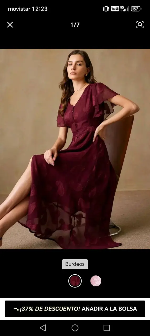 Vestido largo burdeos con botones - 2