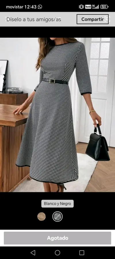 Vestido a cuadros blanco y negro elegante - miniatura 2