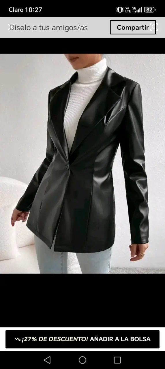 Blazer negro de cuero sintético con solapa - 1