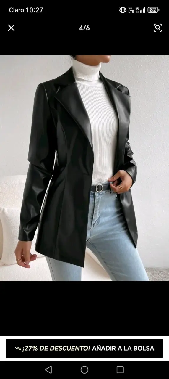 Blazer negro de cuero sintético con solapa - 2