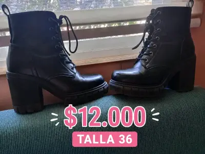Botines negros de cuero con plataforma talla 36 - miniatura 1