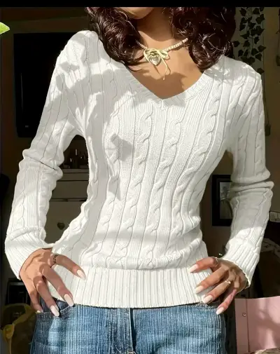 Suéter blanco de punto para mujer talla M - miniatura 2