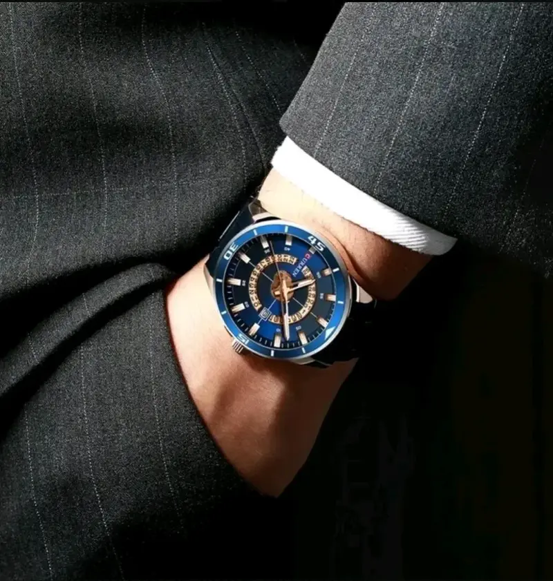 Reloj de pulsera Curren azul y dorado - 2