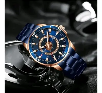 Reloj de pulsera Curren azul y dorado - miniatura 3