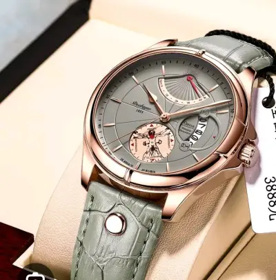 Reloj de pulsera elegante con correa de cuero beige - miniatura 2