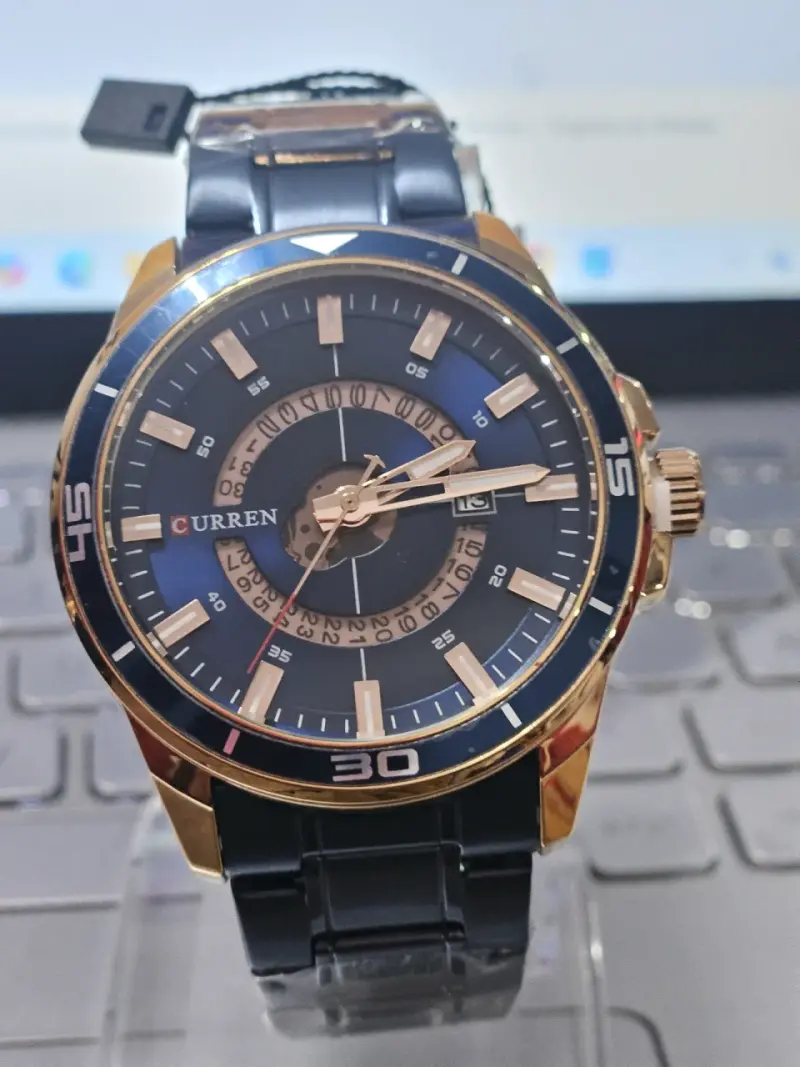 Reloj de pulsera Curren azul y dorado - 4