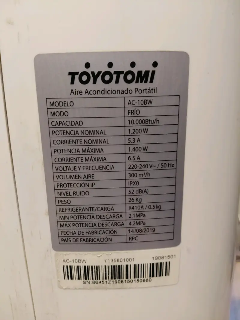 Aire Acondicionado Portátil Toyotomi AC-108W 10000BTU - 2