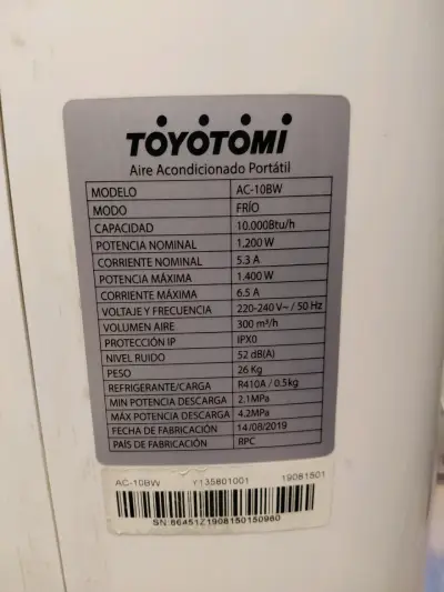 Aire Acondicionado Portátil Toyotomi AC-108W 10000BTU - miniatura 2