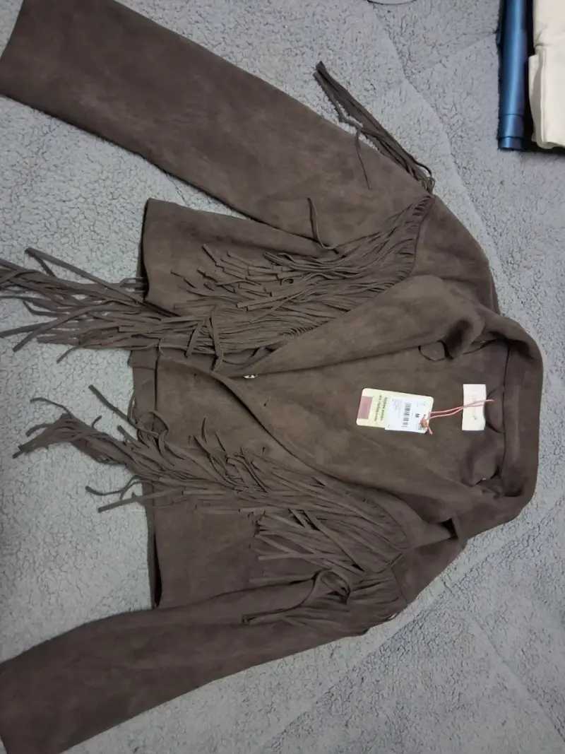 Chaqueta de lana negra con bolsillos de cuero - 4