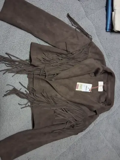 Chaqueta de lana negra con bolsillos de cuero - miniatura 4
