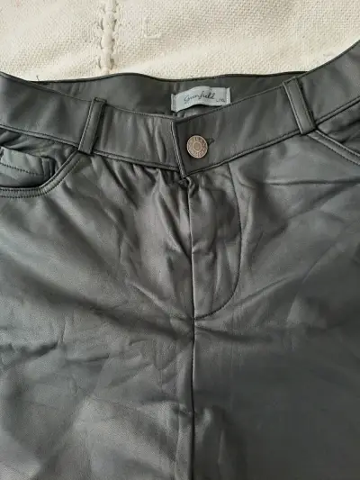 Pantalones de cuero sintético negro Greenfield L/XL - miniatura 1