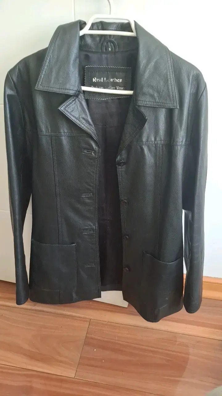 Chaqueta de cuero negro para mujer talla S/M - 1