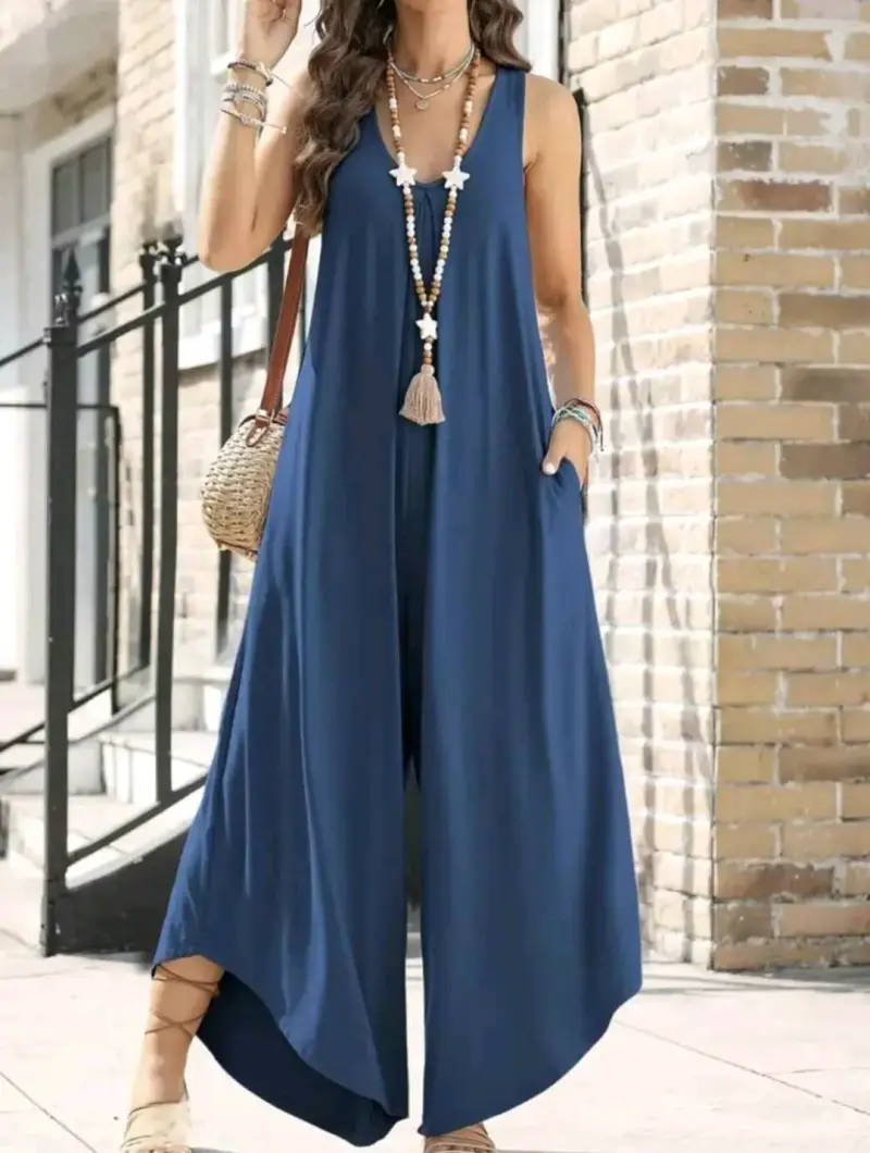 Mono largo azul sin mangas para mujer