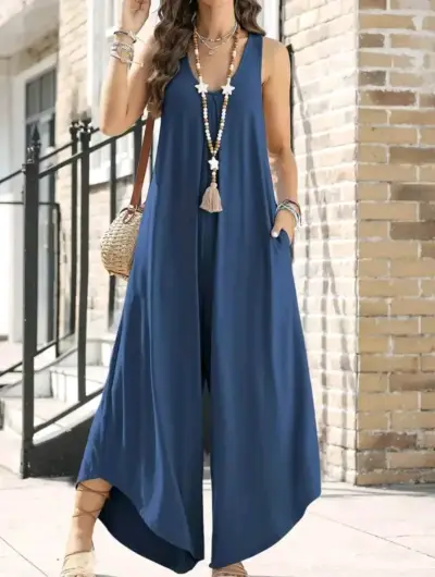Mono largo azul sin mangas para mujer - miniatura 1