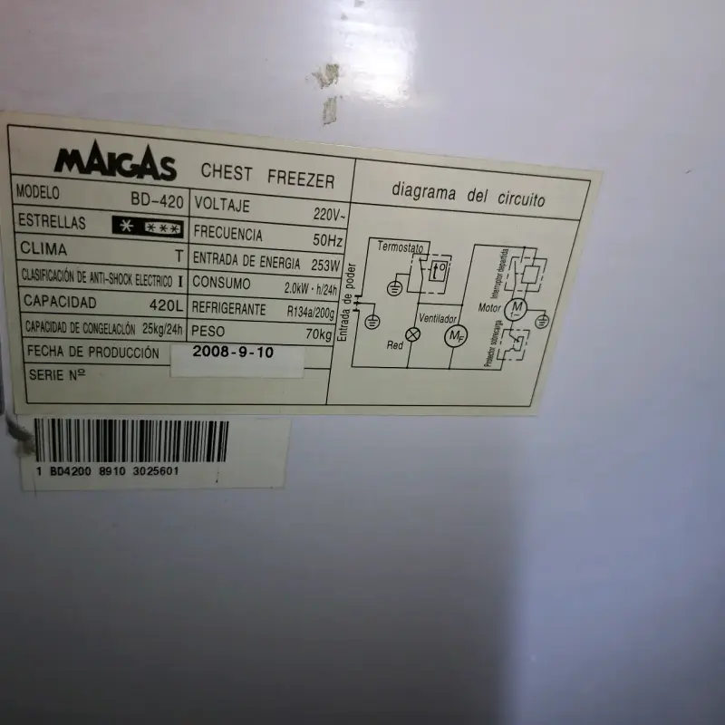 Congelador horizontal Maigas 420L usado - 2