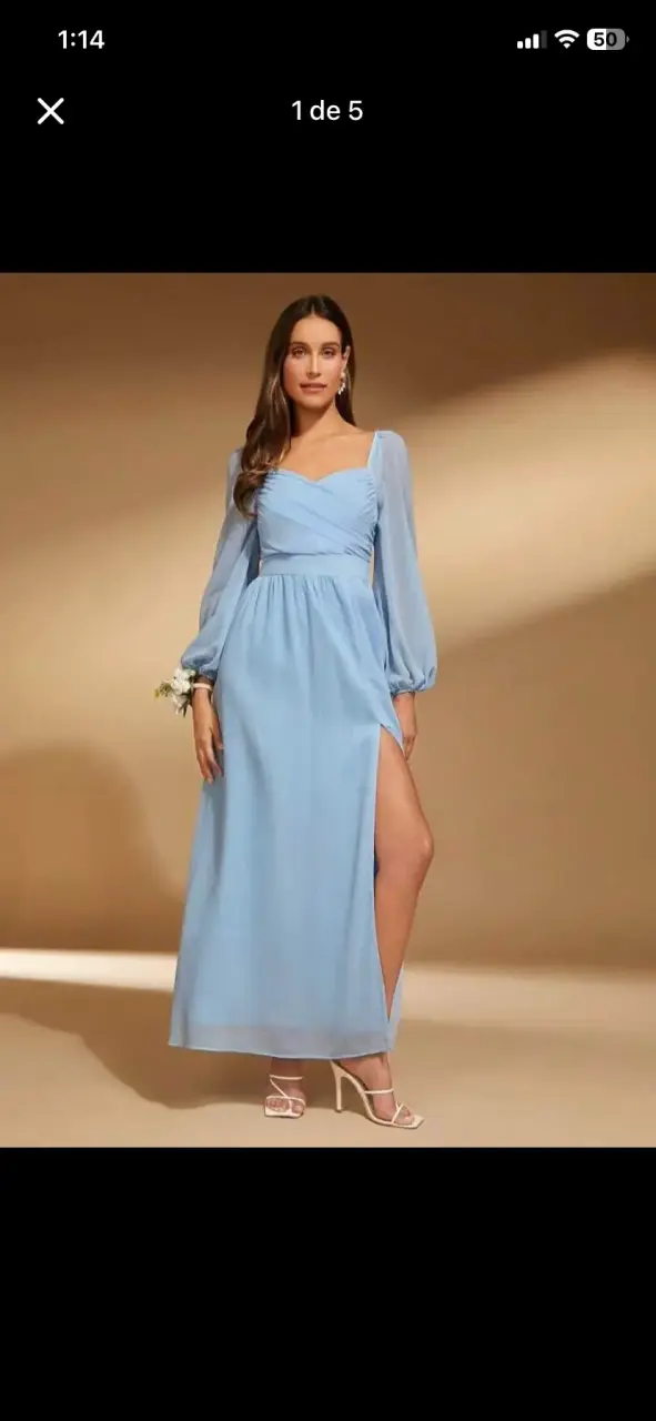 Vestido largo azul con mangas largas Shein