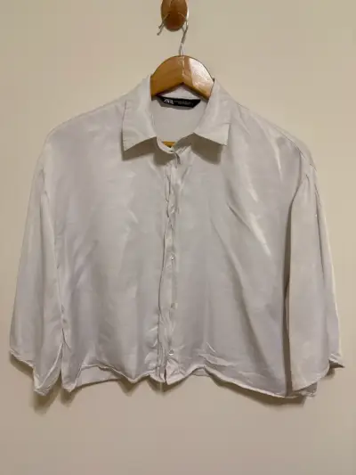 Blusa Blanca Satinada Zara Mujer - miniatura 1