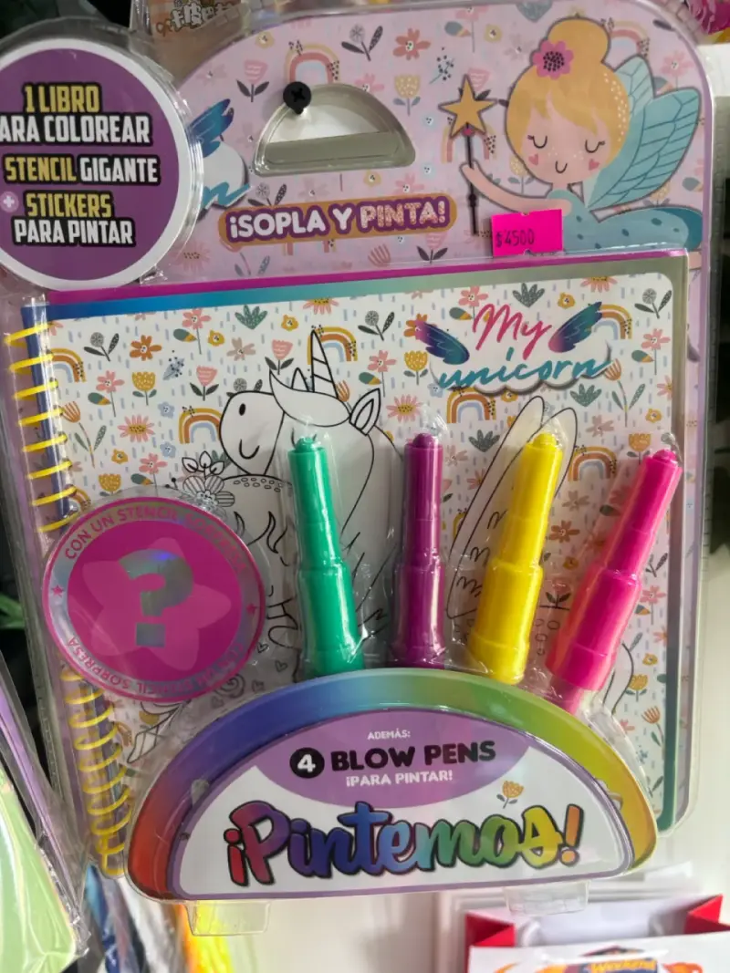 Set de Pintura Infantil con Blow Pens y Stencil