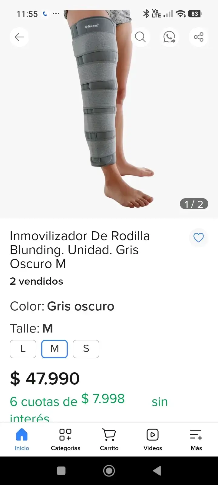 Inmovilizador de rodilla Blunding gris oscuro talla M - 2