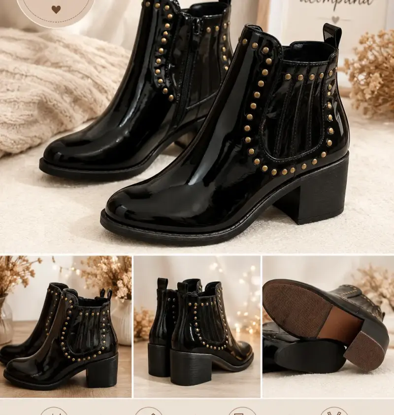 Botines negros de charol con tachuelas 37