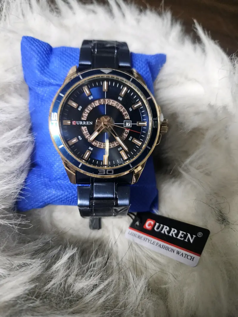 Reloj de pulsera Curren azul y dorado - 5