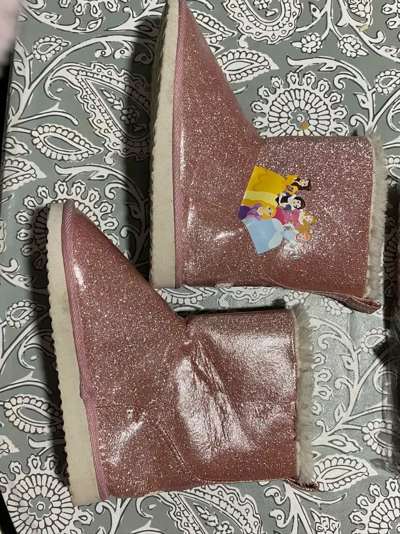 Botas rosadas brillantes para niñas con princesas - 1